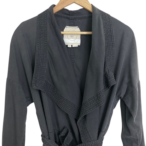 ANTHROPOLOGIE Hei Hei Trapunto Sash Belted Midi Trench Coat Gray - Picture 8 of 11